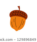 Simple acorn vector element. Acorn isolated on white background, cute hand drawn illustration 129896849