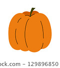 Simple pumpkin vector isolated element. Colorful orange vegetable. Symbol of fall, autumn harvest, Thanksgiving and Halloween. Squash cute hand drawn illustration 129896850