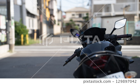 Parked large motorcycles Parked large motorcycles 129897042