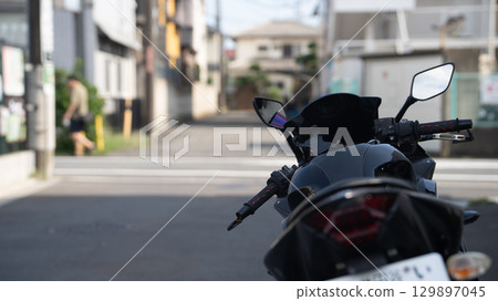 Parked large motorcycles Parked large motorcycles 129897045