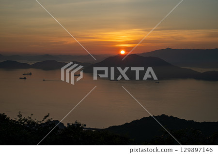 Evening view of Shunan from Mount Taika 129897146