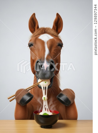 馬吃年糕的幽默照片 129897344