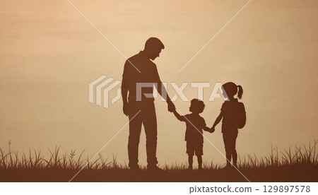 Paper cutout of a father and daughter holding hands on a pastel background, perfect for a warm Father's Day greeting Paper cutout of a father and daughter holding hands on a pastel background, perfect for a warm Father's Day greeting 129897578