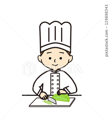 廚師正在切割捲心菜 廚師正在切割捲心菜 129898343