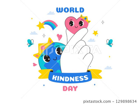 Happy World Kindness Day Vector Illustration on November 13 featuring Earth and Love to Promote Charitable Assistance in a Flat Style Background 129898634