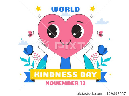 Happy World Kindness Day Vector Illustration on November 13 featuring Earth and Love to Promote Charitable Assistance in a Flat Style Background 129898637