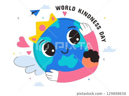 Happy World Kindness Day Vector Illustration on November 13 featuring Earth and Love to Promote Charitable Assistance in a Flat Style Background 129898638
