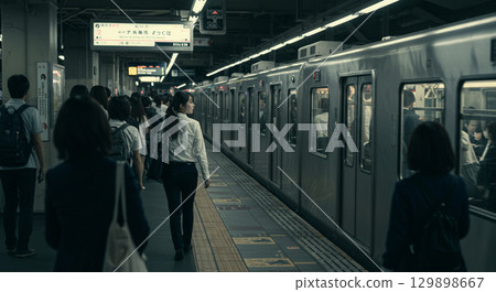 An office lady heading to the train in the middle of a crowd 129898667