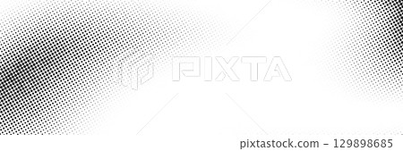 Grunge halftone gradient. Distressed vanishing grit noise background. Retro pixelated bitmap backdrop texture. Black and white sand wallpaper. Vector textured gritty surface. Anime manga comic overlay 129898685