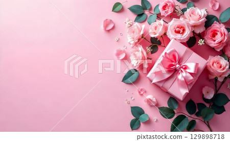 Gentle pink blossoms flourish against a subtle pink backdrop, making it an ideal choice for Mother's Day celebrations 129898718