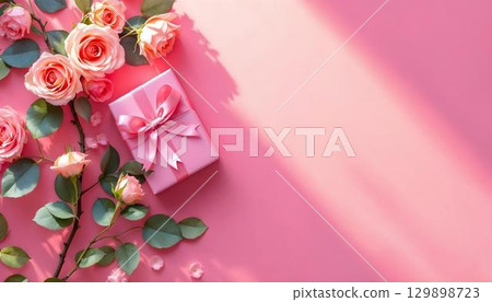 A vibrant display of pink flowers set on a matching pink background, ideal for Mother's Day celebrations A vibrant display of pink flowers set on a matching pink background, ideal for Mother's Day celebrations 129898723