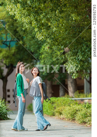 Female university student campus school life Female university student campus school life 129898793