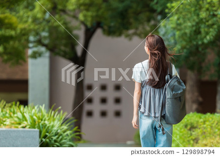 Female university student campus school life Female university student campus school life 129898794