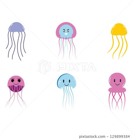 cute jelly fish Vector icon design illustration Template 129899384