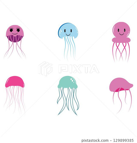 cute jelly fish Vector icon design illustration Template cute jelly fish Vector icon design illustration Template 129899385