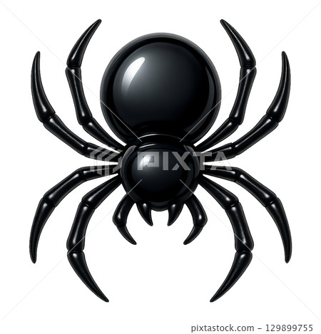 A realistic icon of a shiny black spider, a three-dimensional and powerful spider design, suitable for horror and Halloween 129899755