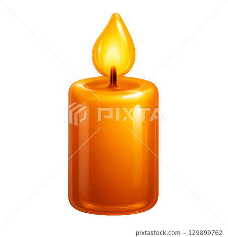 Glossy orange candle icon, three-dimensional shining orange candle design, Halloween and In 129899762
