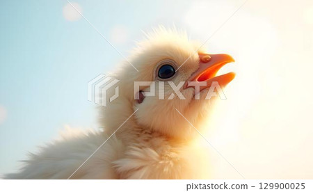 A baby chicken with its mouth wide open, embodying the idea of fresh beginnings and the vitality of new life 129900025