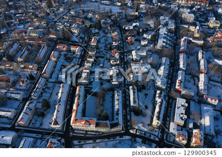 City Winter Snow Aerial Bavaria 129900345