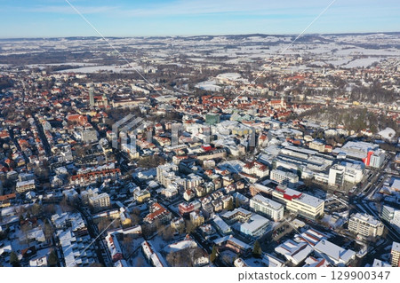 City Winter Snow Aerial Bavaria 129900347