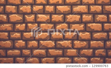 An 8-bit pixelated stone wall with a square pattern, suitable for backgrounds and assets in retro games An 8-bit pixelated stone wall with a square pattern, suitable for backgrounds and assets in retro games 129900763
