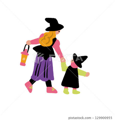 Illustration of friends enjoying a Halloween party and dressing up in costumes 129900955