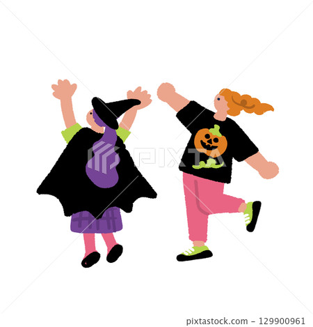 手繪插畫的年輕人萬聖節裝扮 129900961