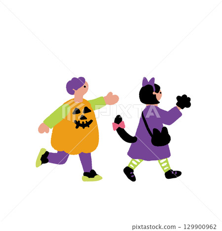 Hand-drawn illustration of children dressed up for Halloween Hand-drawn illustration of children dressed up for Halloween 129900962