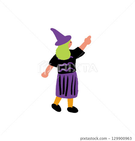 手繪插畫：一位婦女的萬聖節裝扮 129900963