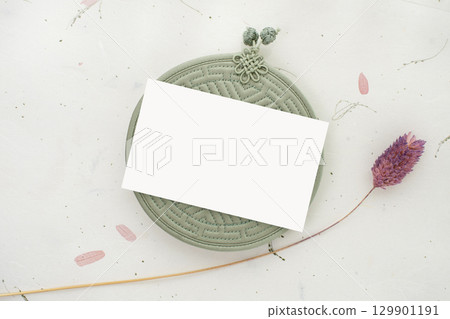 Business Card Mockup with Traditional Korean Background Business Card Mockup with Traditional Korean Background 129901191
