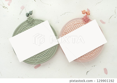 Business Card Mockup with Traditional Korean Background 129901192