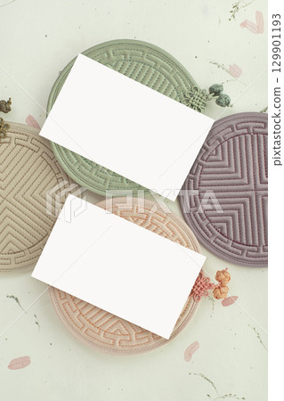 Business Card Mockup with Traditional Korean Background Business Card Mockup with Traditional Korean Background 129901193