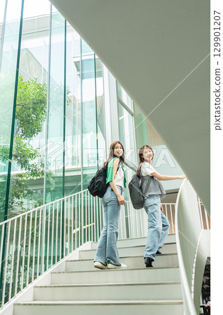 Female college student campus life university Female college student campus life university 129901207