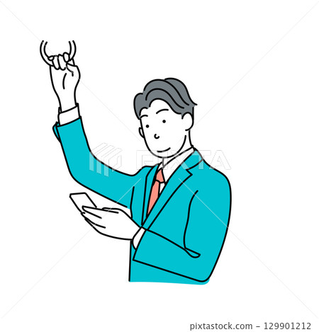 Stock Illustration: A vector of a businessman commuting while operating a smartphone 129901212