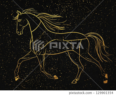 Horse art with a beautiful contrast of black and gold 129901354