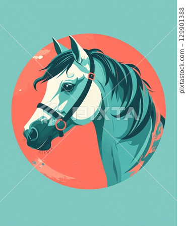 以馬為主題的日式平面插畫素材 129901388