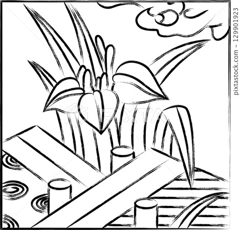 方形手寫花紮：鳶尾花、八橋花、鳶尾花、五月花、鳶尾花、八橋花 129901923