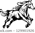 馬（馬，水墨畫，單色） 129901926