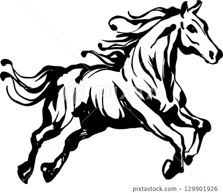 Horse (horse, ink painting, monochrome) 129901926