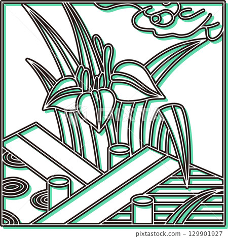 彩色陰影方形花紮 - 鳶尾花、八橋花、鳶尾花、五月花、鳶尾花和八橋花 129901927