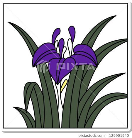 方形花札貼紙 - 鳶尾花、鳶尾花、五月花、鳶尾花滴 129901940