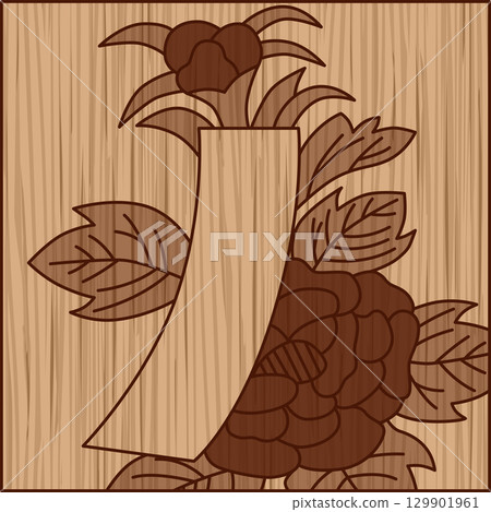 方形木雕花札牌、水無月牡丹青花、六月牡丹青花 129901961