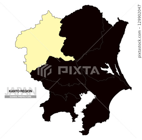 Map of Japan Kanto Region Gunma Prefecture with prefectural borders 03 129902047