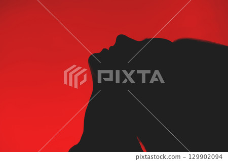 Woman black face silhouette with flying hairs Woman black face silhouette with flying hairs 129902094