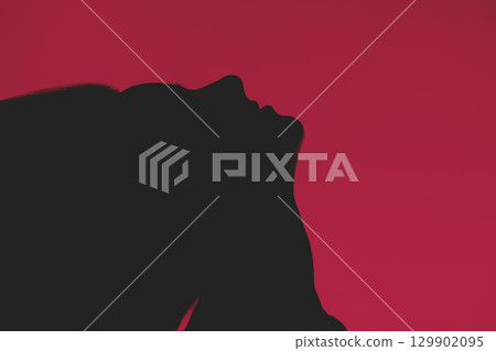 Woman black face silhouette with flying hairs Woman black face silhouette with flying hairs 129902095