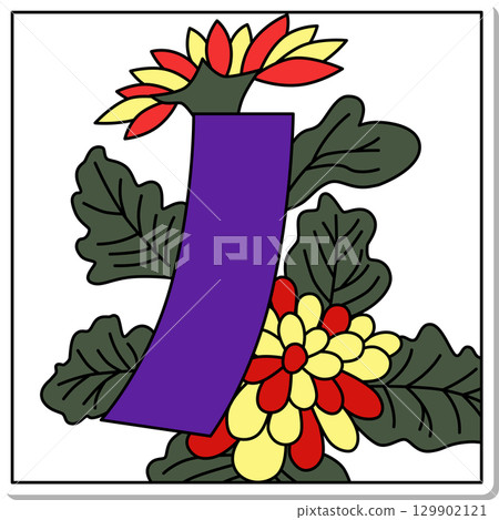 方形花札貼紙 - 長月、菊花、藍色和棕褐色（九月） - 菊花和藍棕褐色 129902121