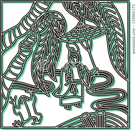 Color Shadow Square Hanafuda Cards - Shimotsuki Tochigi November Ono no Michikaze Tochigi and Ono no Michikaze 129902173