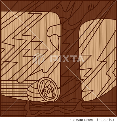 Square wood carving Hanafuda card - Shimotsuki, Tochigi, November, Tochigi dregs 129902193