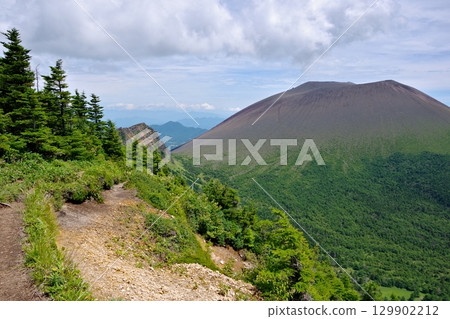 View of Mount Maekakeyama from the hiking trail leading to Mount Jabone, part of the outer rim of Mount Asama 129902212