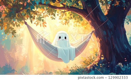 Little Ghost Sitting on a Hammock Under the Big Tree Little Ghost Sitting on a Hammock Under the Big Tree 129902333